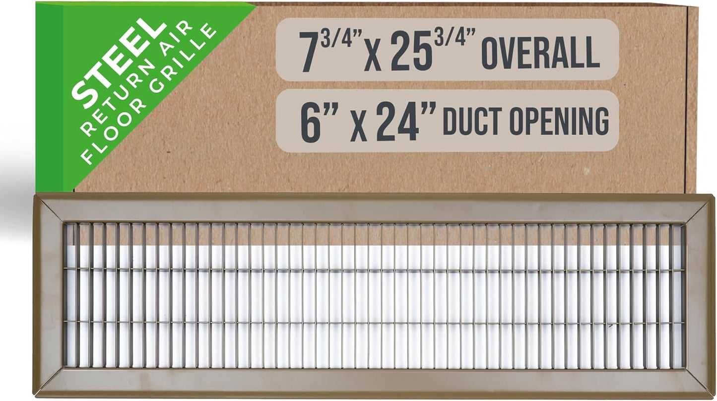Return Air Floor Grille for 6x24 and 24x6 Duct Openings