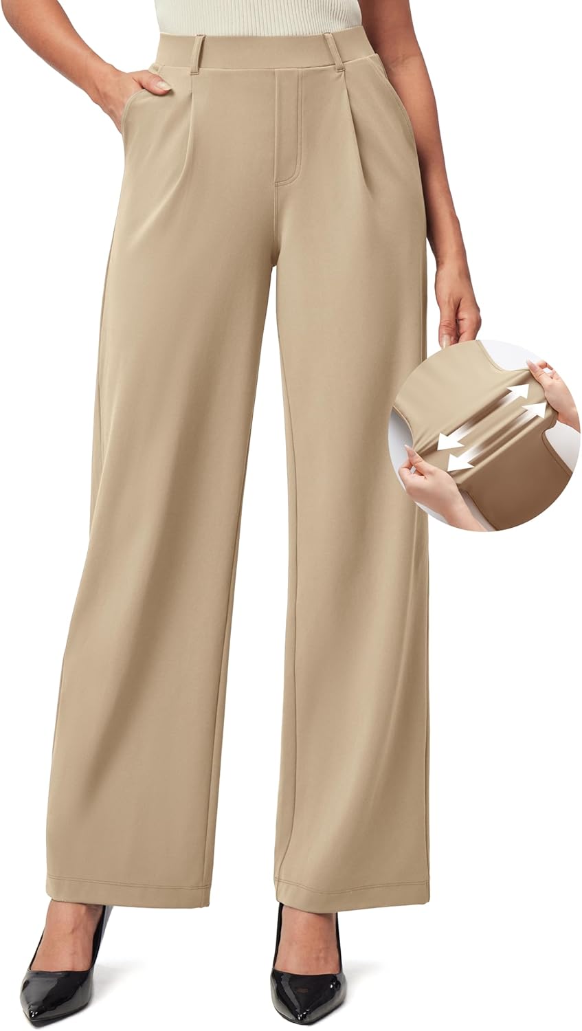 IUGA Womens Dress Pants Wide Leg Pull On Stretchy Work Pants