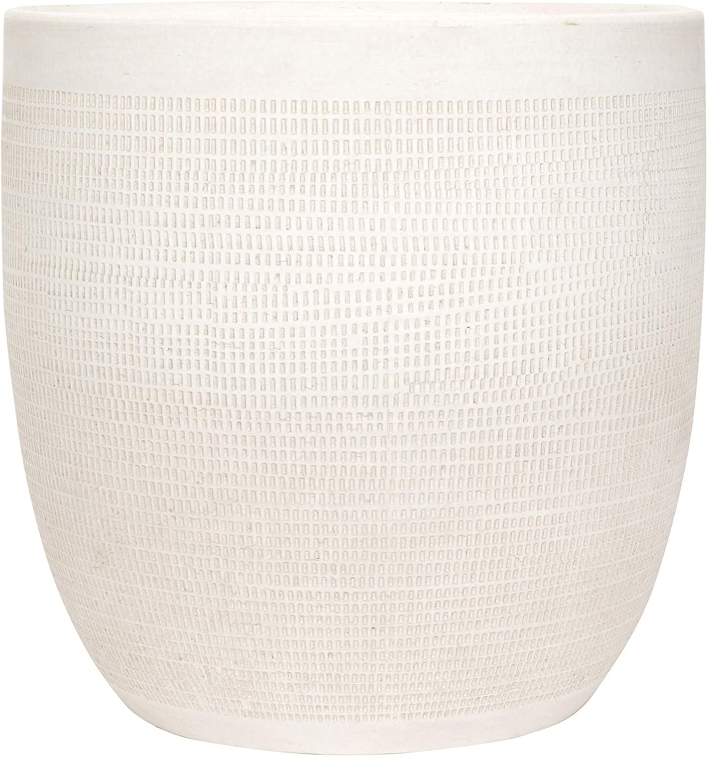 Large Matte White Embossed Stoneware Planter for Stylish Spaces