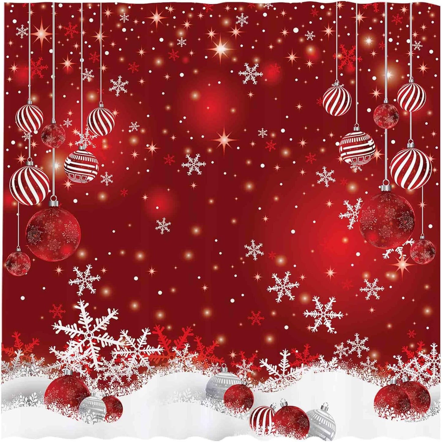 Red Christmas Snowflake Shower Curtain - Merry Xmas Bathroom Decor