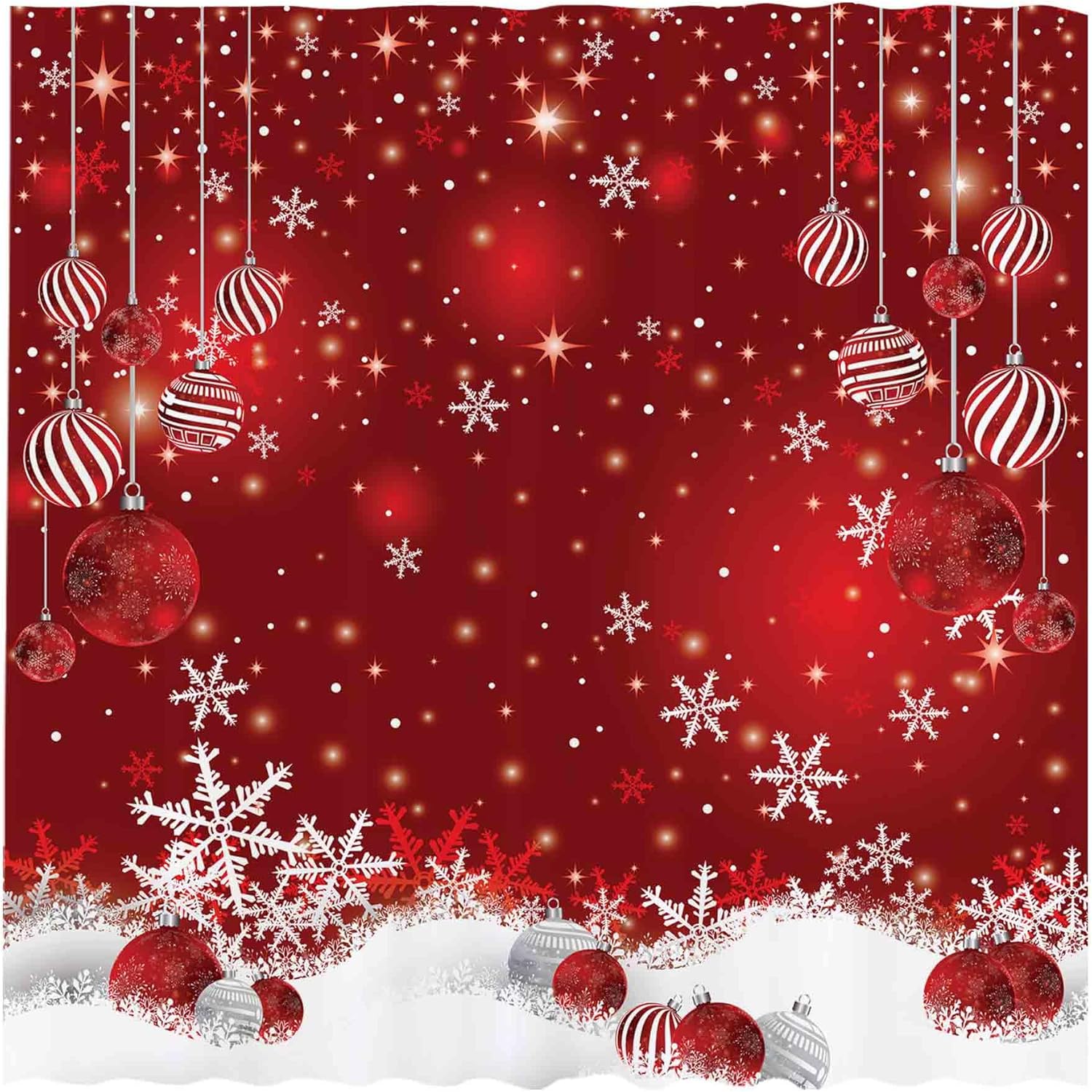 Red Christmas Snowflake Shower Curtain - Merry Xmas Bathroom Decor