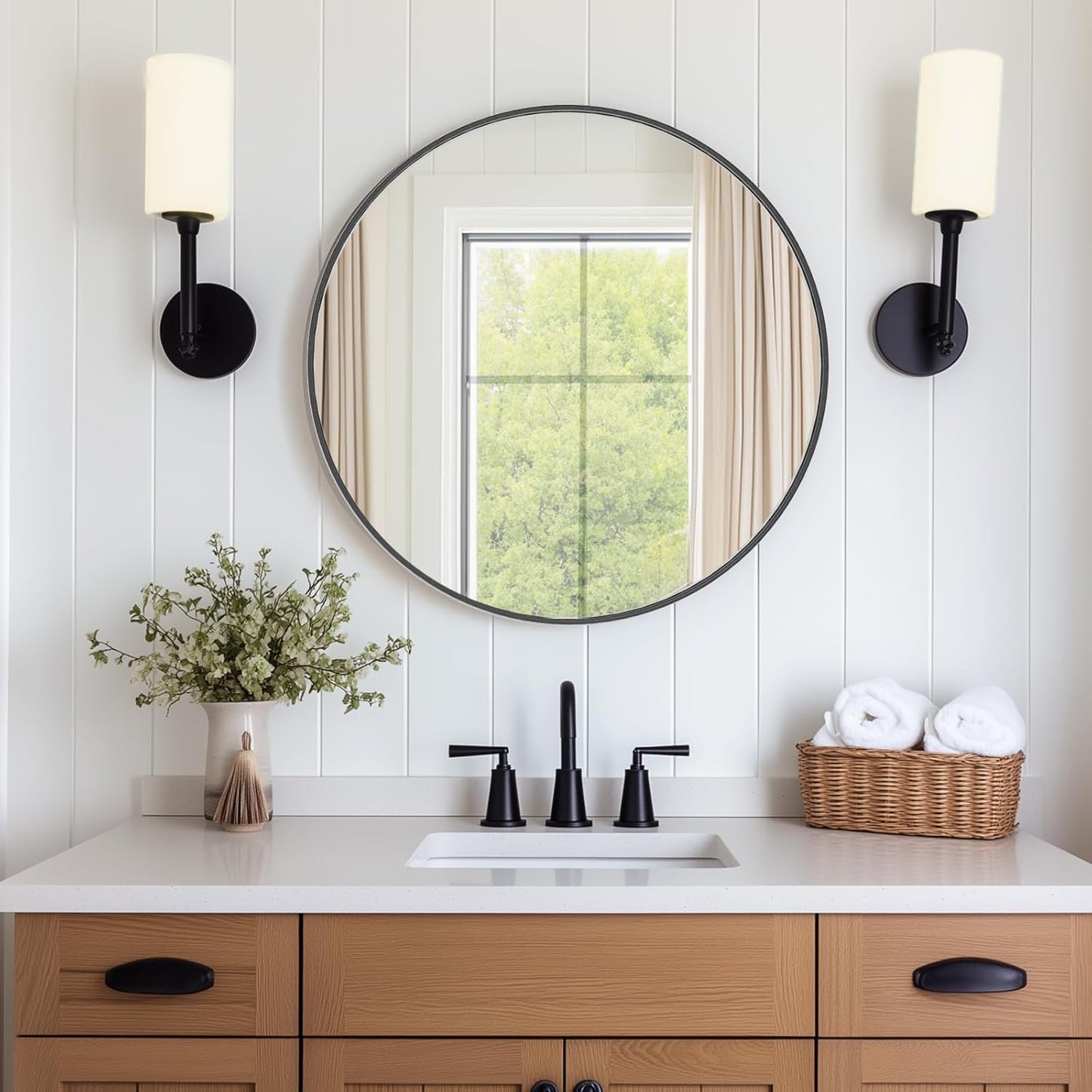 DUMOS Black Circle Mirror 24 inch for Bathroom and Entryway
