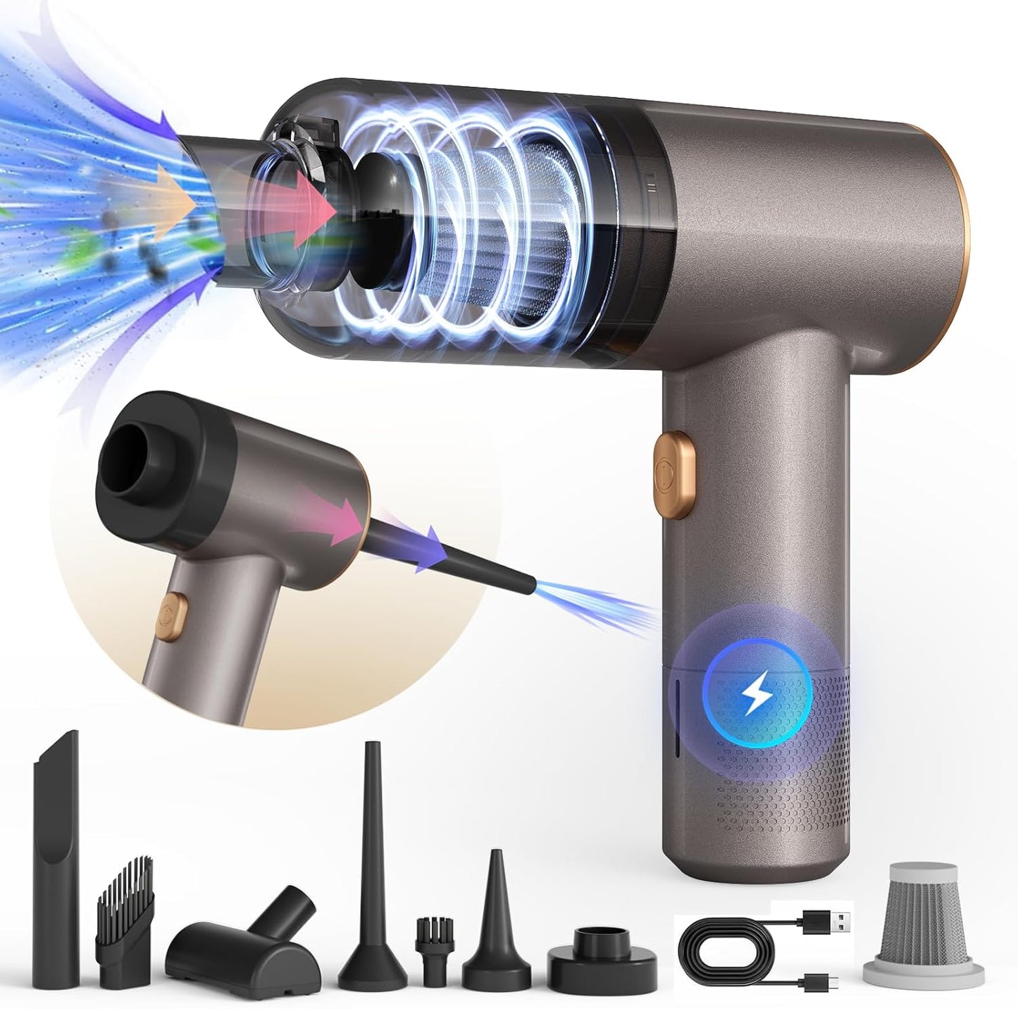 Powerful 16000PA Handheld Car Vacuum Cleaner - 4-in-1 Multifunctional!