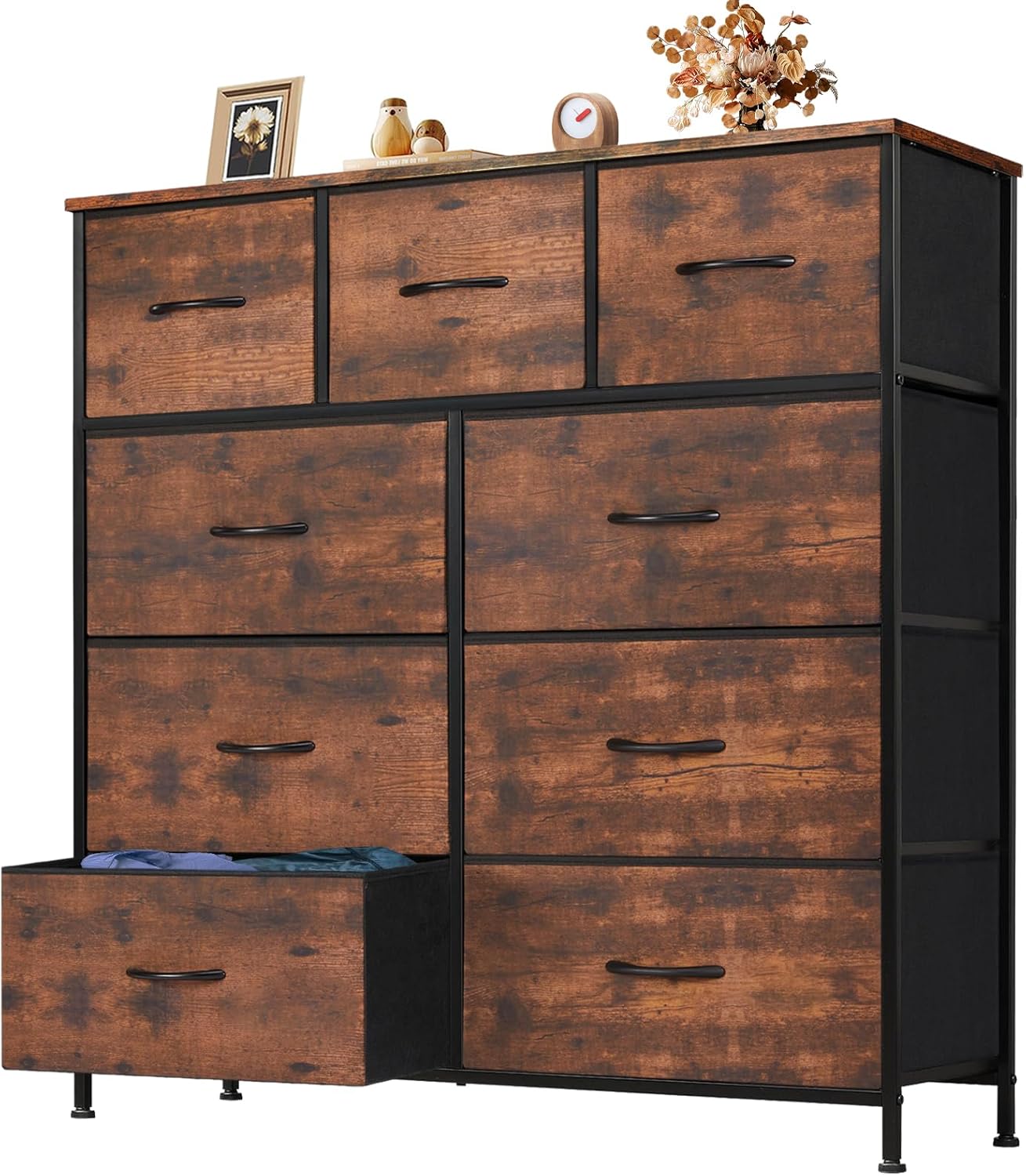 Versatile 9 Drawer Storage Dresser with Wood Top for Home Use