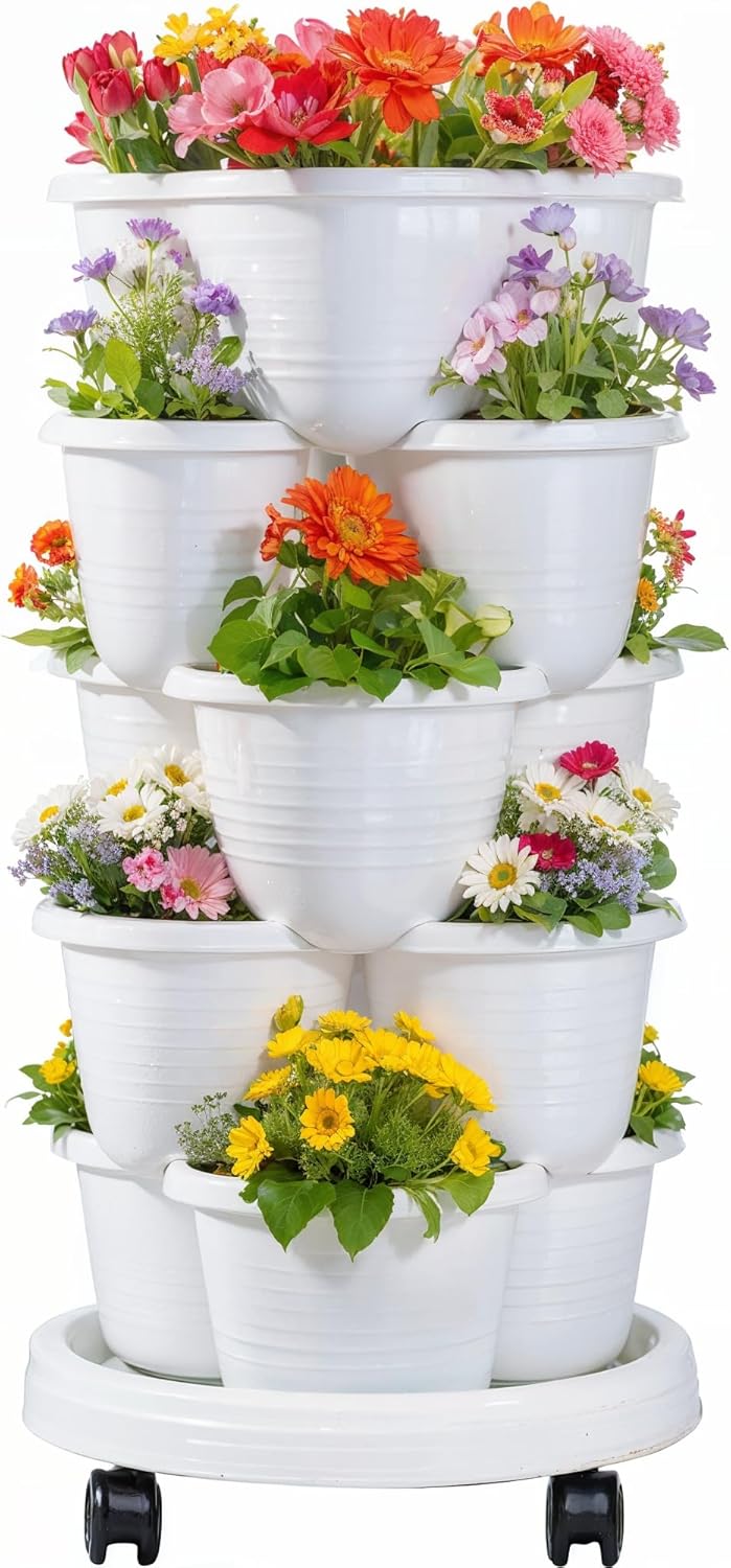 VECELO 5 Tier Vertical Garden Planter for Strawberries and Herbs