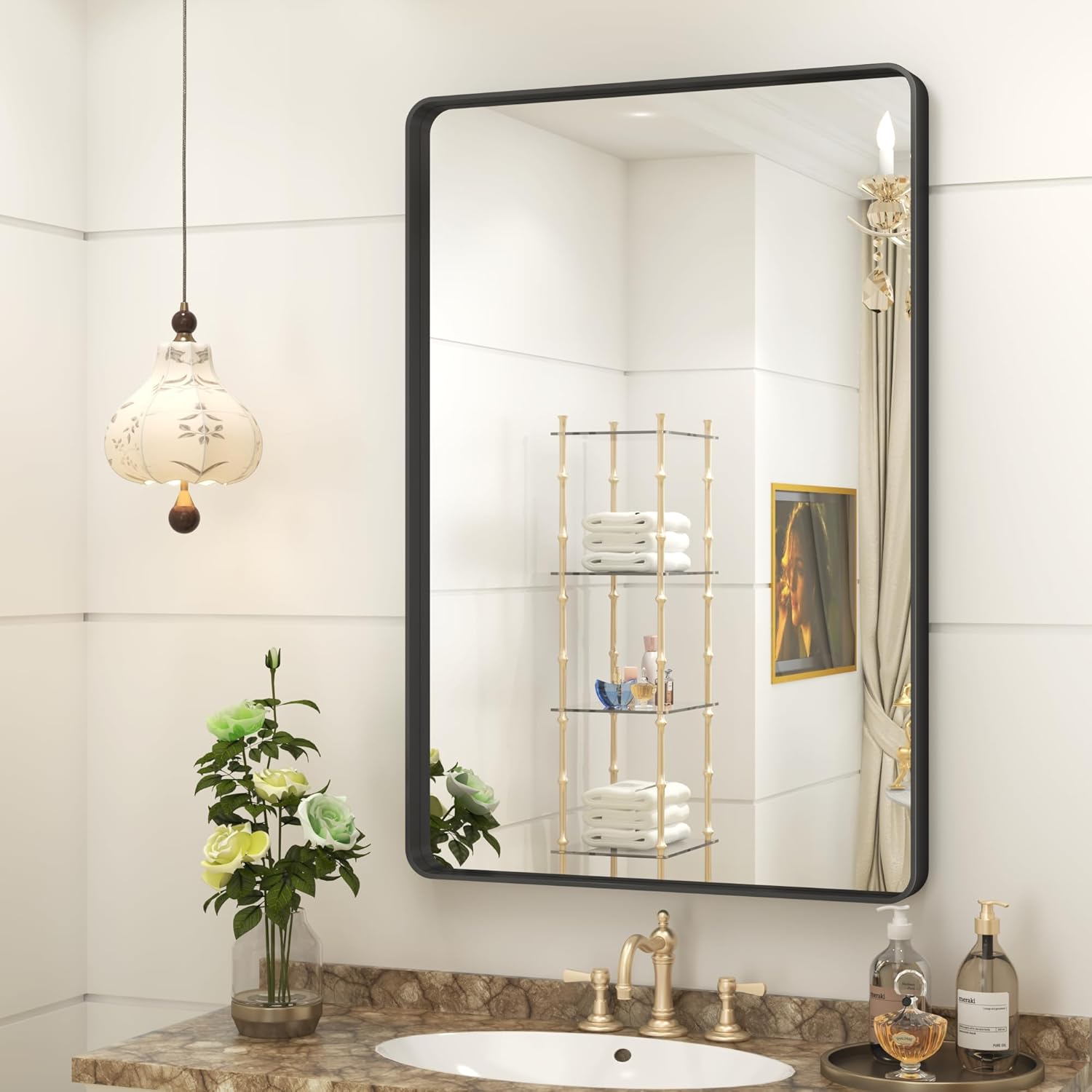 CHAMROR 20x30 Inch Black Metal Framed Bathroom Mirror for Wall