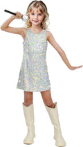 Girls Sparkle Sequin Dress with Silver Microphone Prop - Party Costume