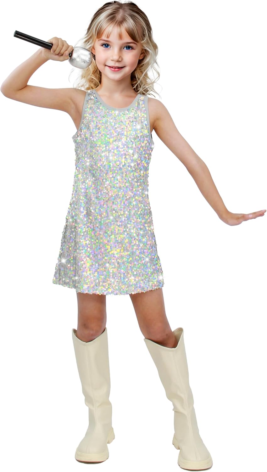 Girls Sequin Dress Sparkly Sleeveless Costume for Parties