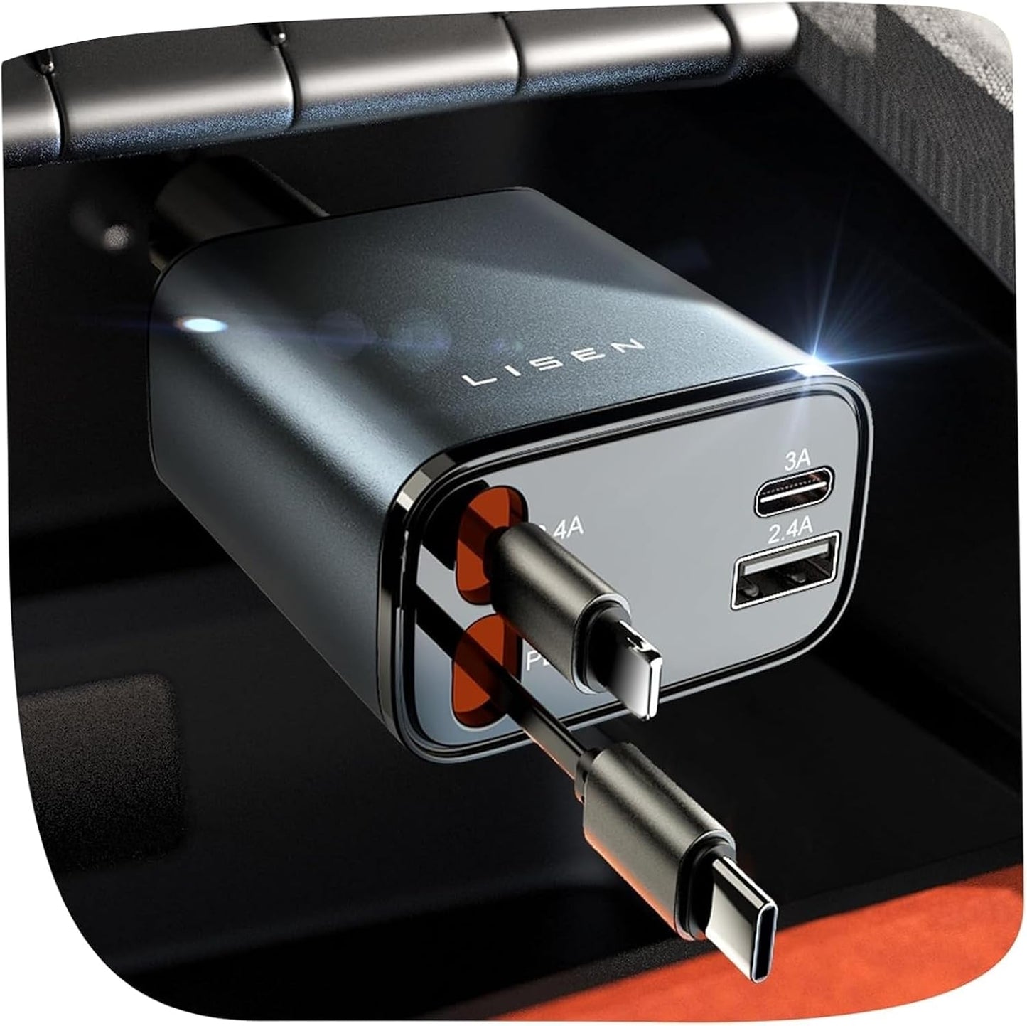 LISEN Retractable Car Charger: 69W Fast Charging for iPhone