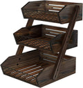 Dorhors 3 Tier Fruit Basket for Kitchen Counter - Rustic Wood & Metal