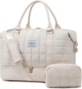 Large Duffle Bag for Women Travel - 18in Quilted Beige Weekend Tote