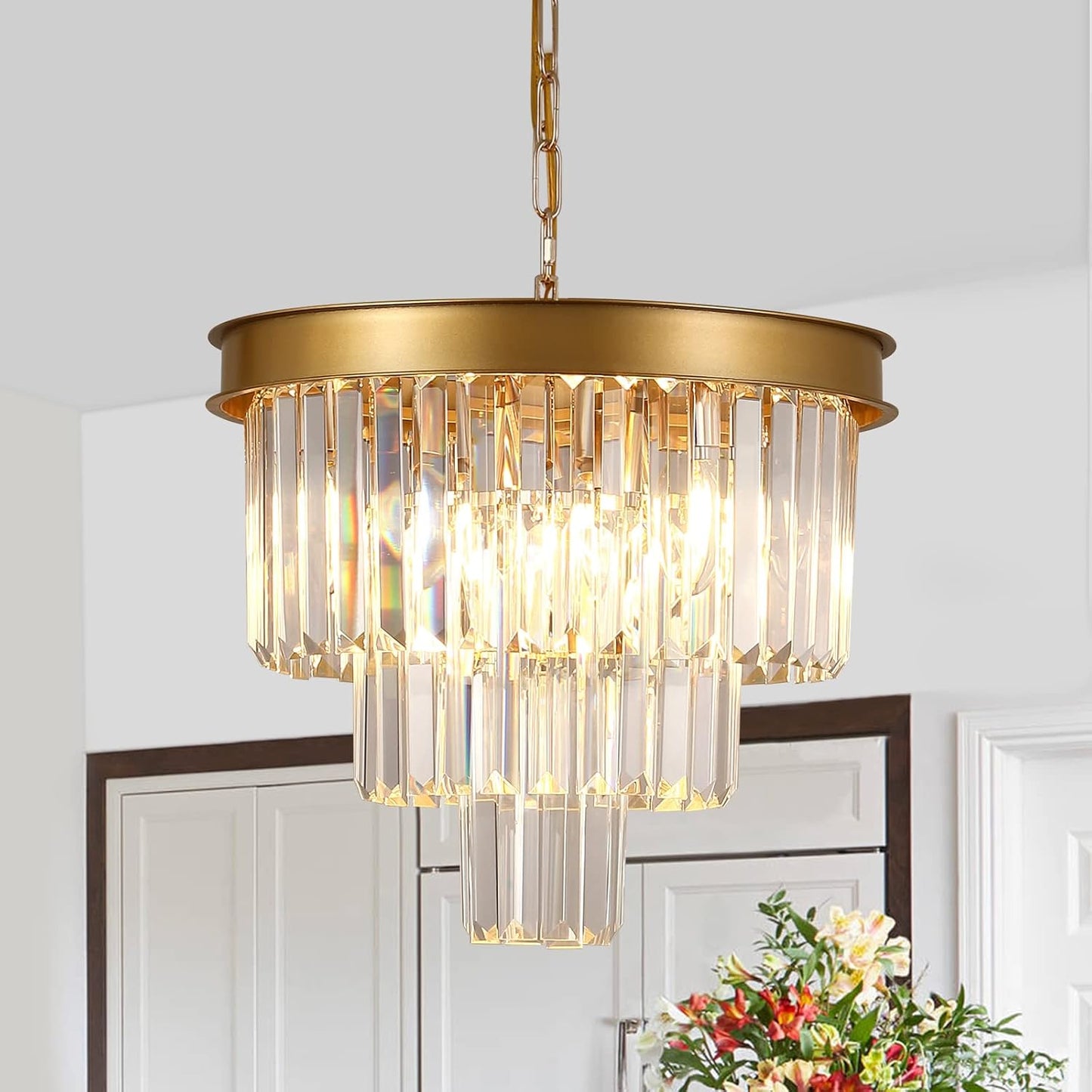 Gold Crystal Chandeliers for Modern Dining Room Lighting