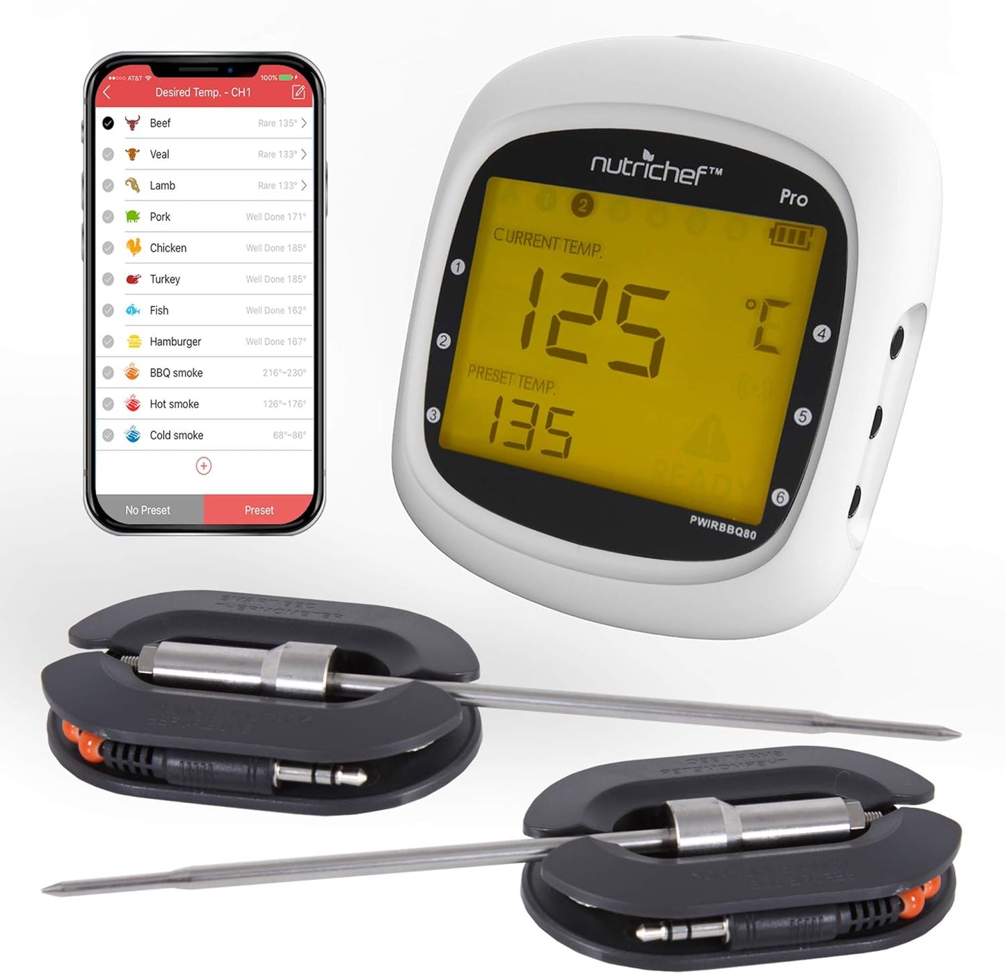 Wireless Smart BBQ Thermometer - Dual Probes, Remote Alert