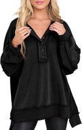 AlvaQ Sweatshirt for Women Oversized Henley Tunic Long Sleeve