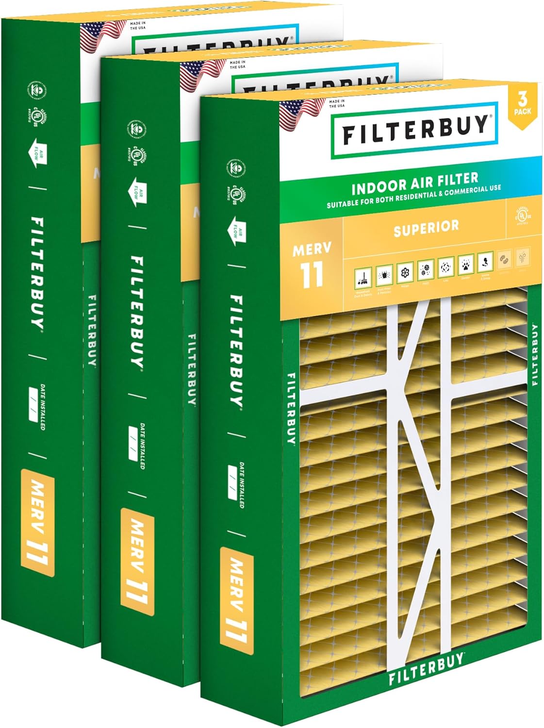 Filterbuy 16x25x5 Air Filter MERV 11 for Pet & Allergy Defense