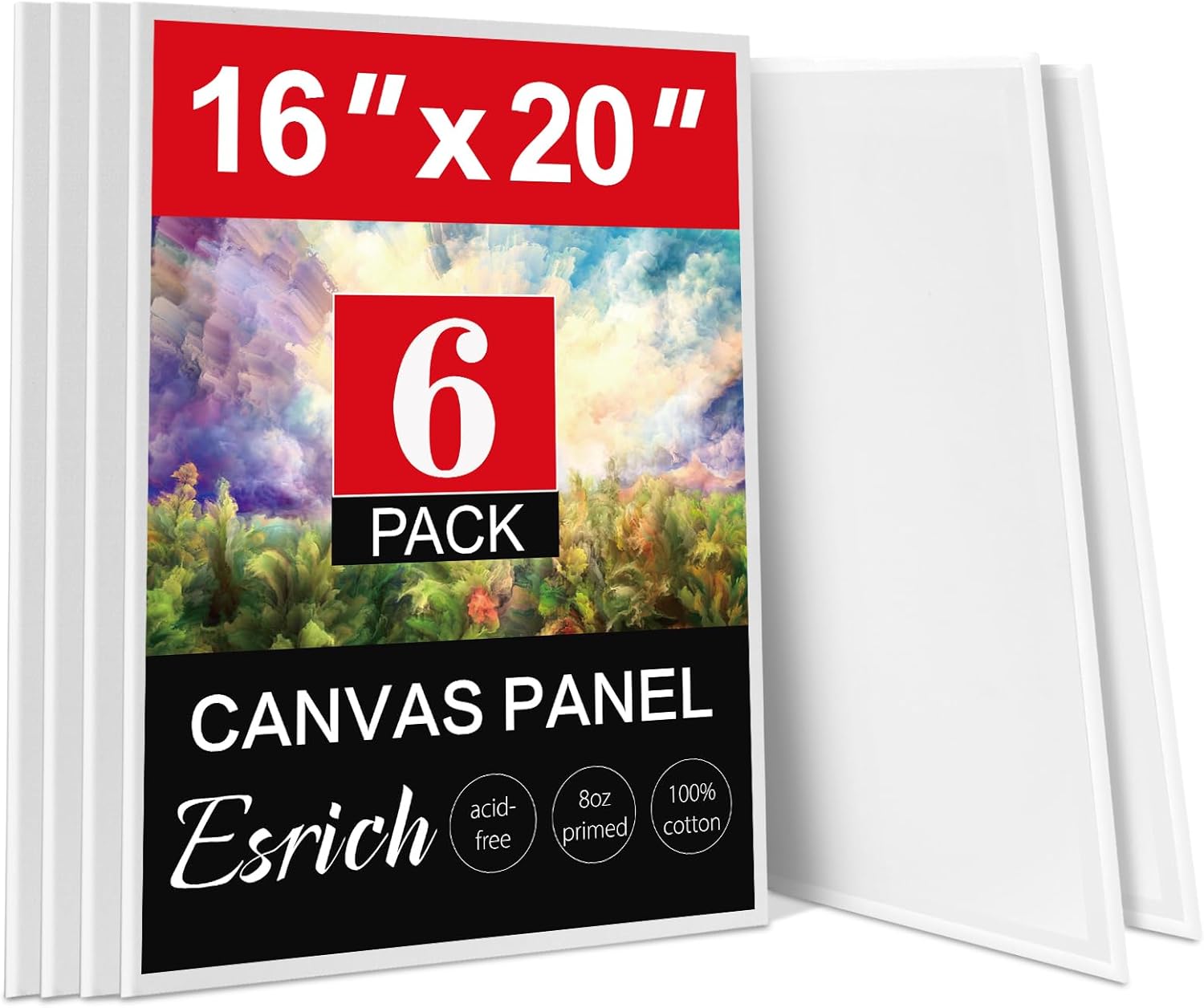 ESRICH Canvas for Painting 16x20 Inch - 6 Pack Quality Boards