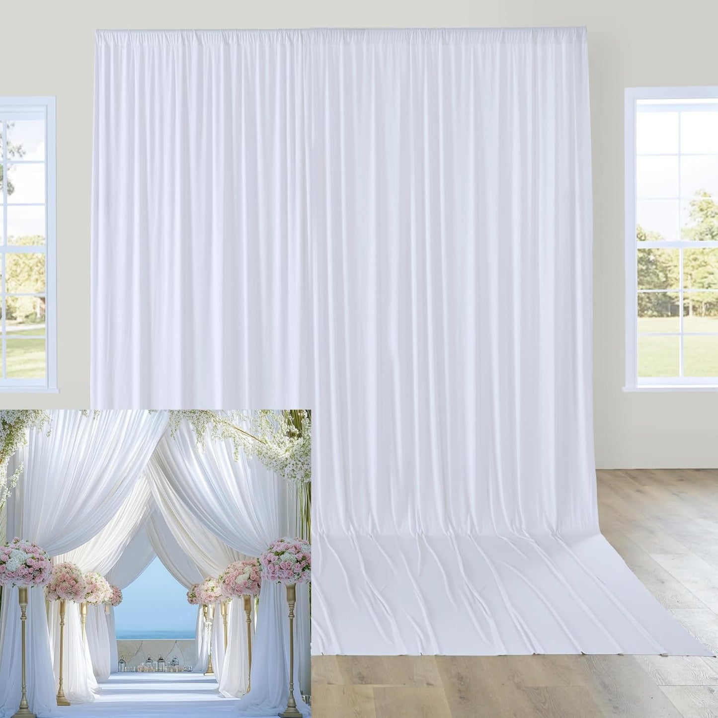 Wrinkle-Free White Wedding Backdrop - 12x10ft - 2 Panels