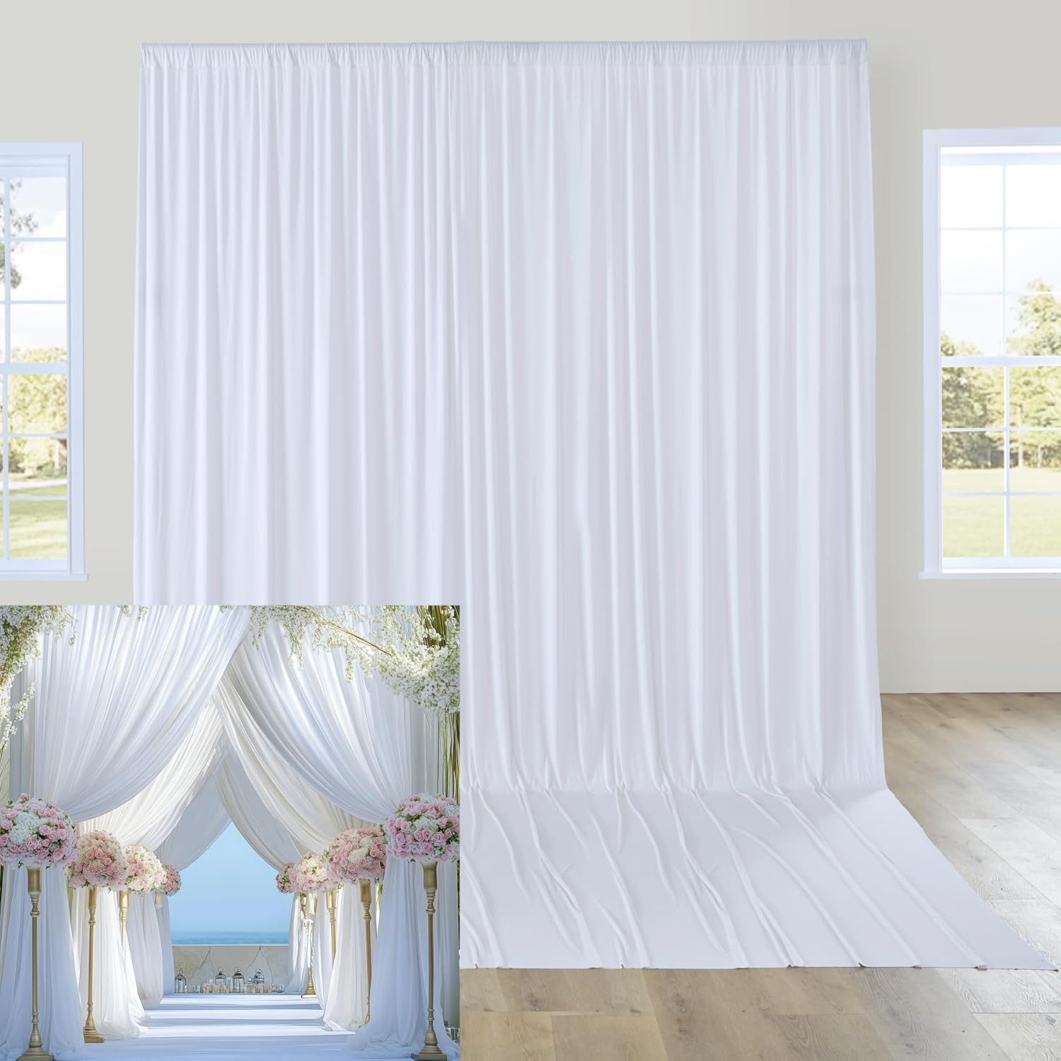 Wrinkle-Free White Wedding Backdrop - 12x10ft - 2 Panels