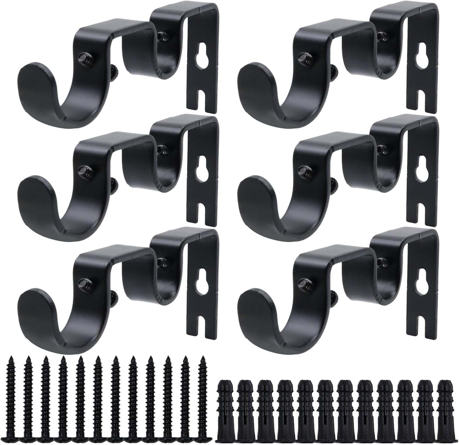 Sturdy Double Curtain Rod Brackets 6-Pack - Secure Wall Mounted Holders