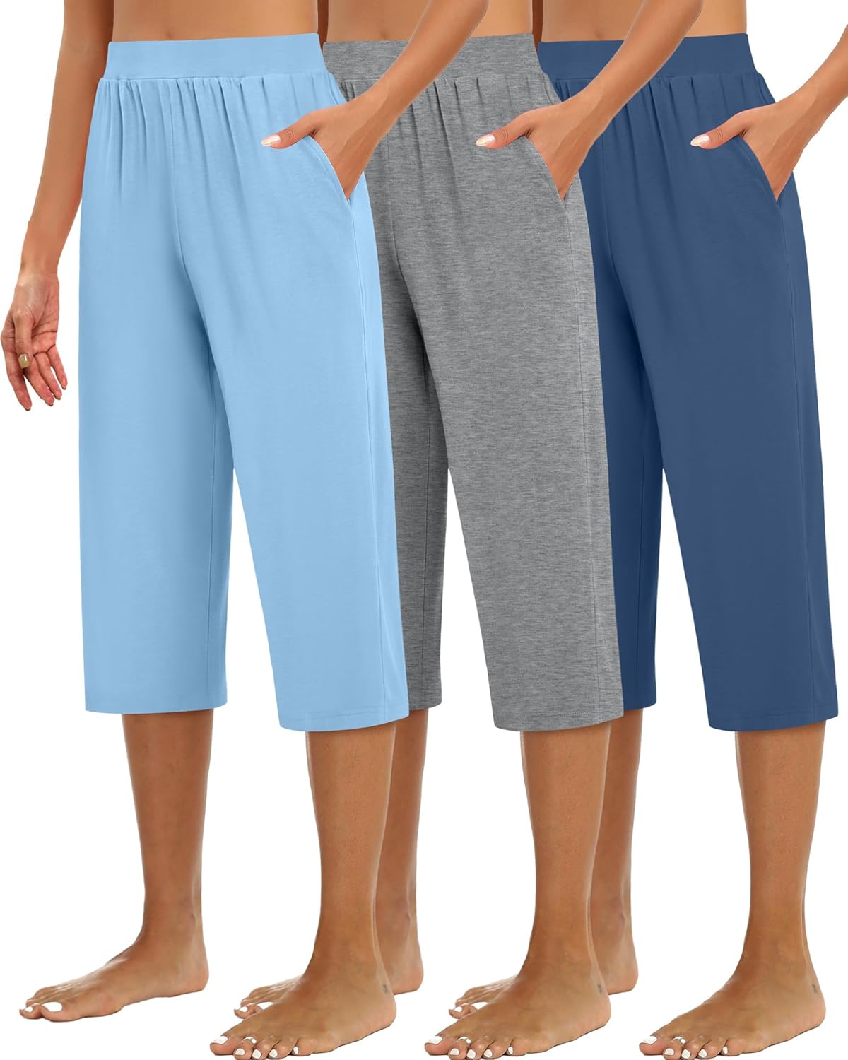 Huukeay Women's Capri Sweatpants - Cozy Wide Leg Cropped Pants