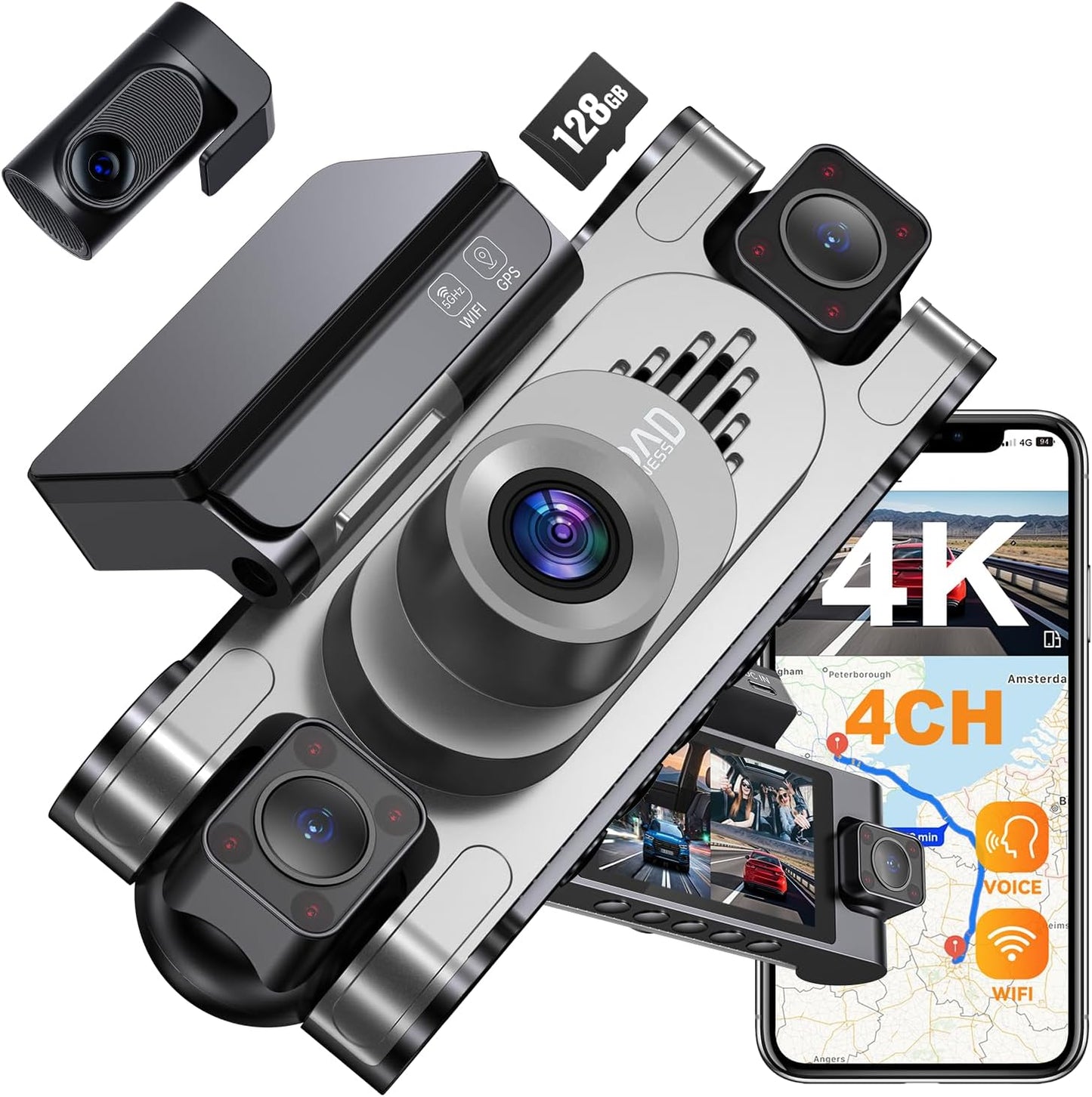 4K DashCam for Cars with Voice Control and Night Vision Features