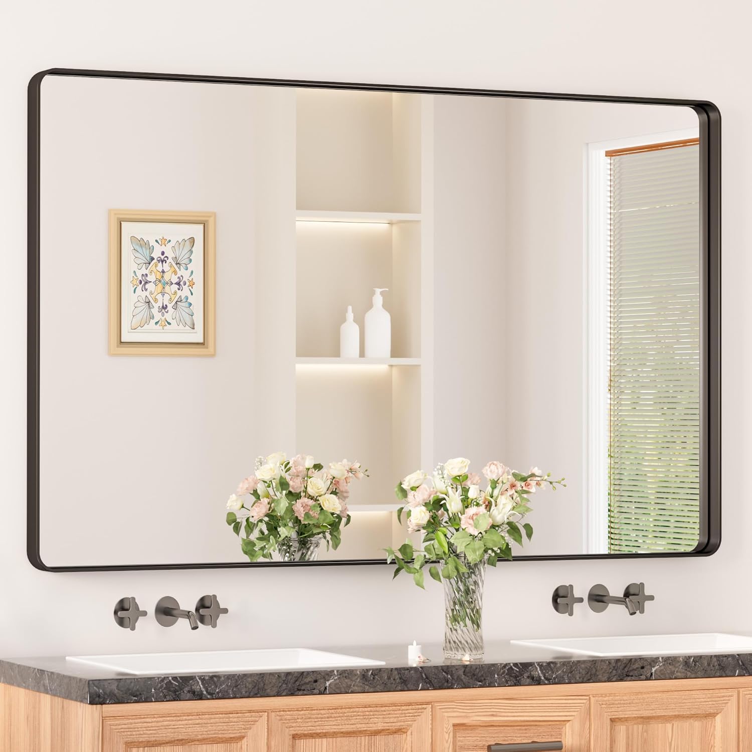 Keonjinn Black Bathroom Mirrors for Over Sink - Modern Elegance
