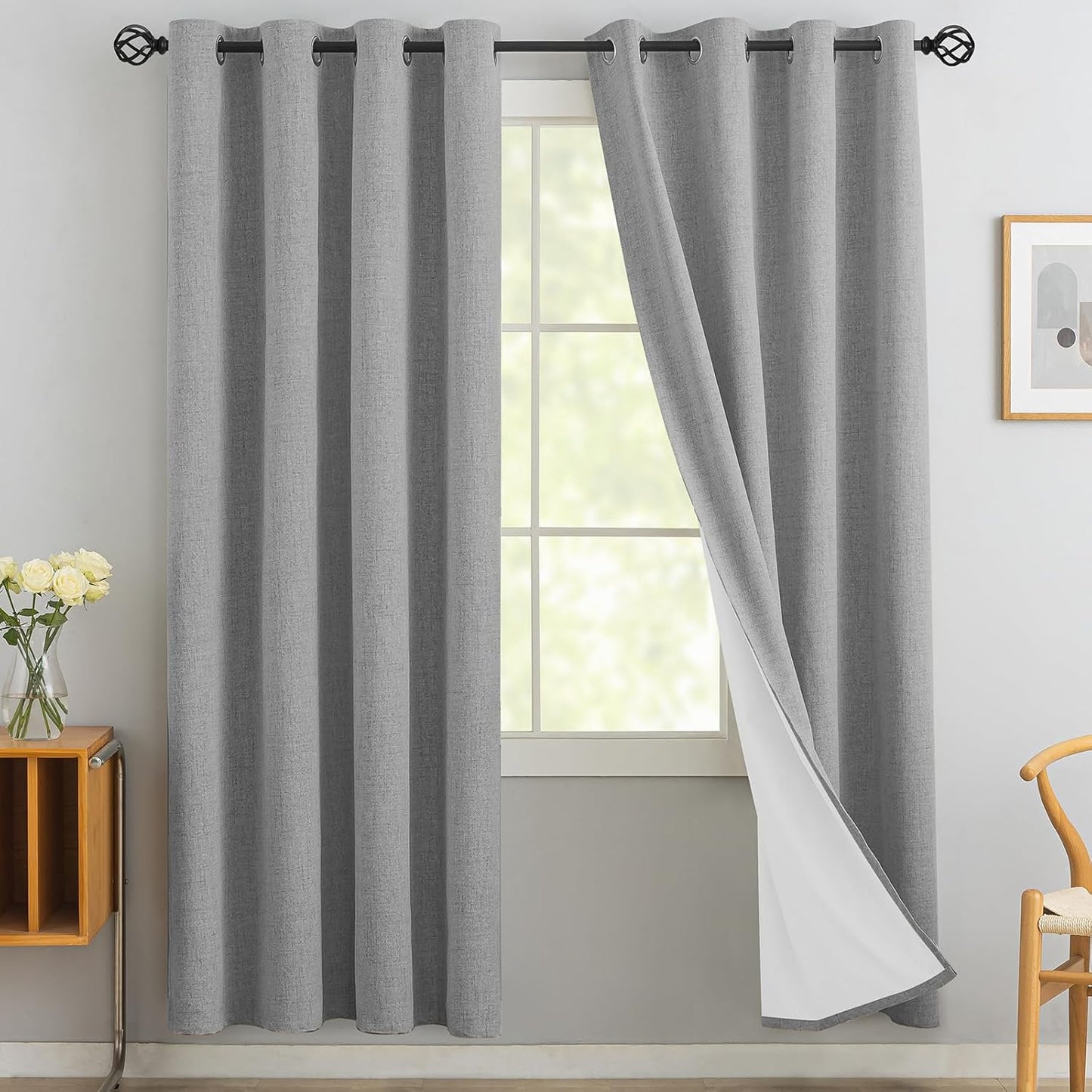 Yakamok Dove Grey Linen Curtains 100% Blackout for Any Room