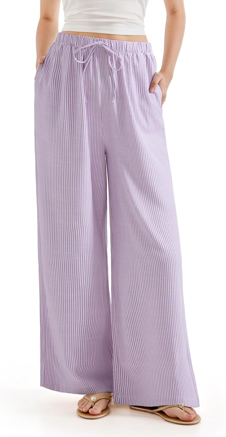 SUUKSESS Women Wide Leg Linen Pants for Summer Comfort
