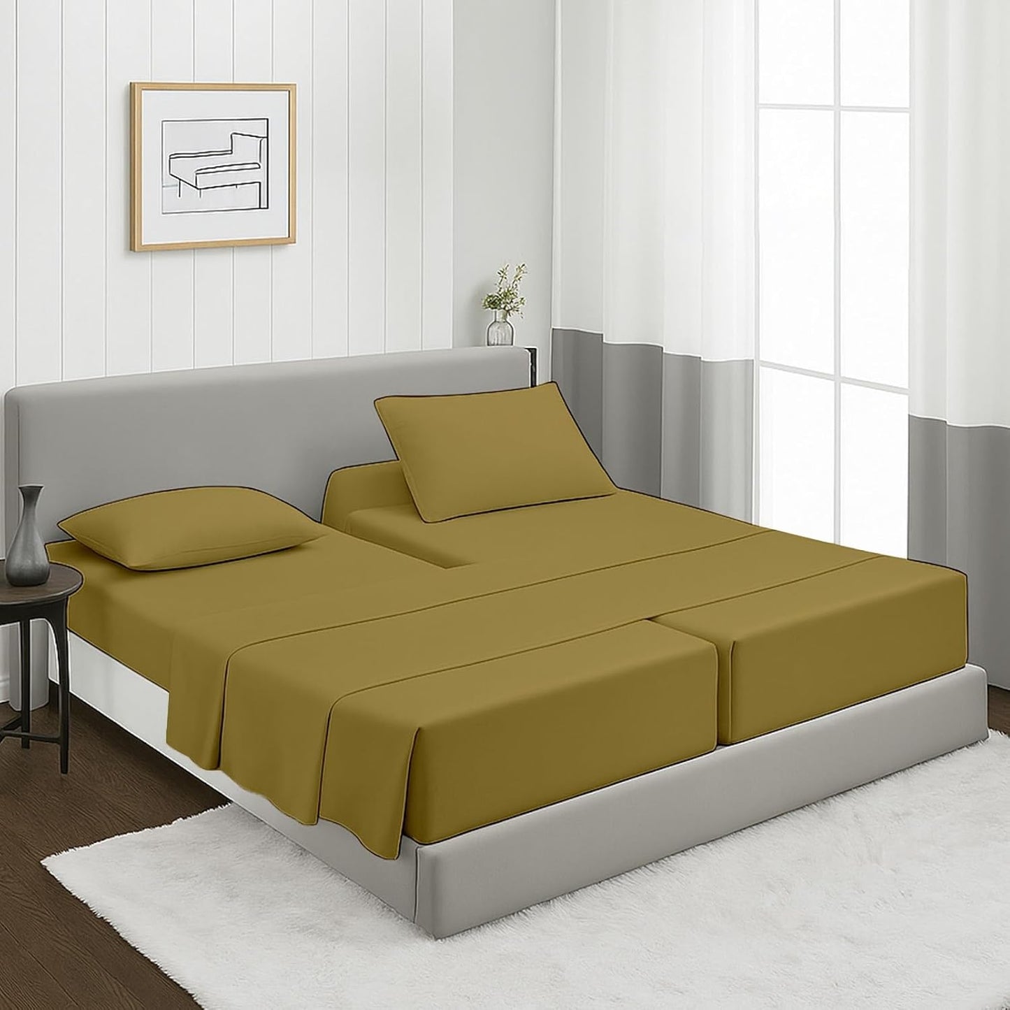 Luxurious 5 Pcs Split King Sheets Set for Adjustable Beds