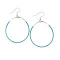 Silver Turquoise Large Teardrop Beaded Hoop Earrings - Lightweight