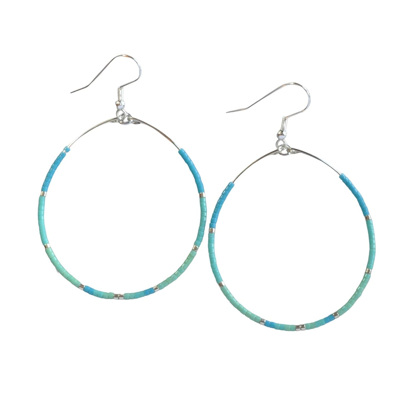 Silver Turquoise Large Teardrop Beaded Hoop Earrings for Style