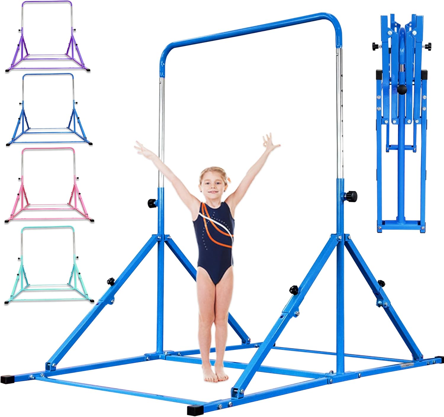 Foldable Gymnastic Bar for Kids with 9 Height Levels and Mat