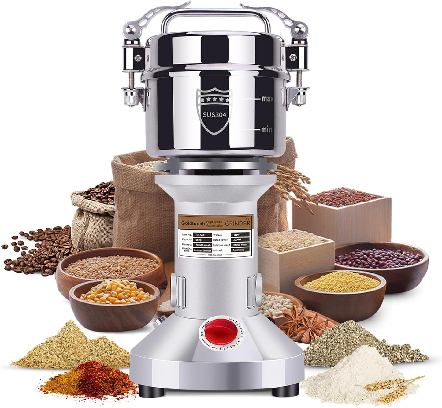 Goldtouch 550g Grain Mill Grinder for High-Speed Grinding