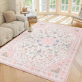 Vintage 5x7 Non-Slip Pink Rug - Soft & Washable