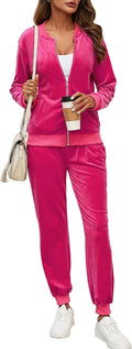 Velour Tracksuit Full Zip Up Sweatsuit Set - Cozy Two Piece Jogger Set