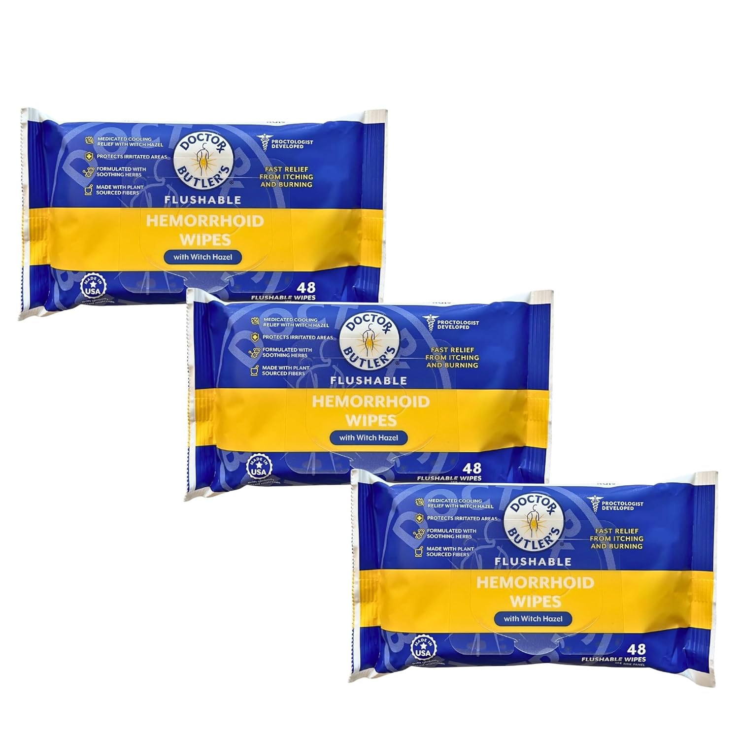 Doctor Butler's Flushable Hemorrhoid Wipes for Soothing Relief