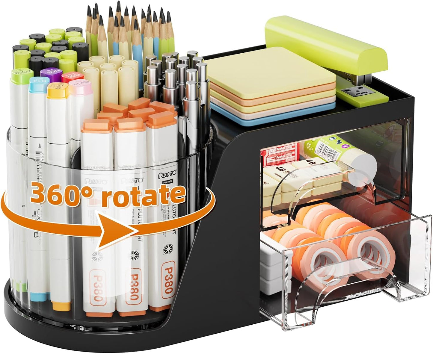 Marbrasse Desk Organizer: 360 Rotating Pen Holder & 6 Slot Pencil Organizer!