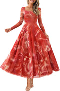Women Maxi Dress Fall 2025 Floral Square Neck Maxi Dress