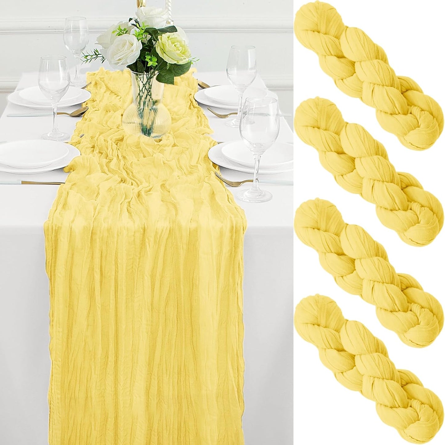4Pack Light Yellow Cheesecloth Table Runner for Elegant Events