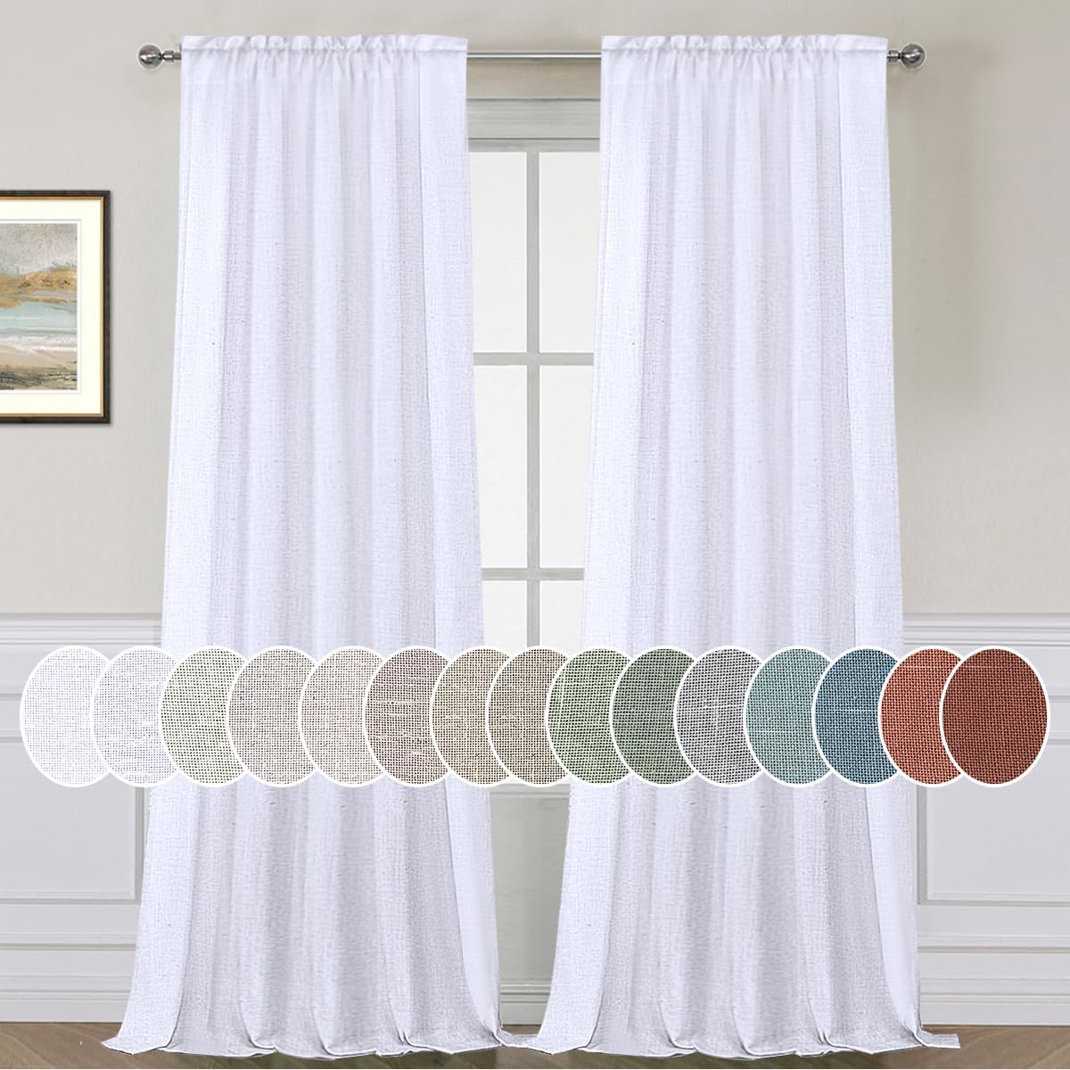 Elegant Natural Linen Blended Curtains for Light Filtering