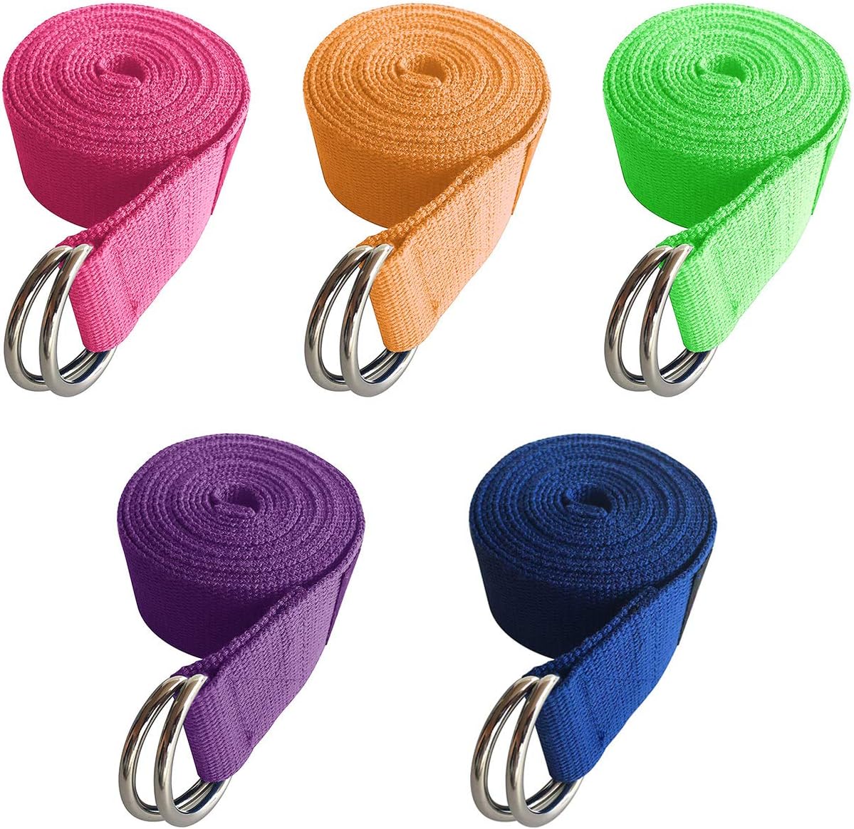 Uheng 5-Pack Yoga Straps | Durable D-Ring | Improve Flexibility
