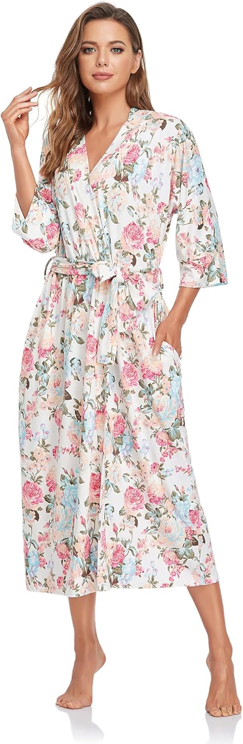 Women's Soft Long Bath Robes Full Length Kimonos Sleepwear