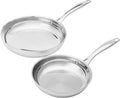 Stainless Steel Induction Frying Pan Set 8in & 10in - Durable Heat