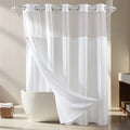 River Dream White Fabric Shower Curtain Set - Waffle Weave with Snap