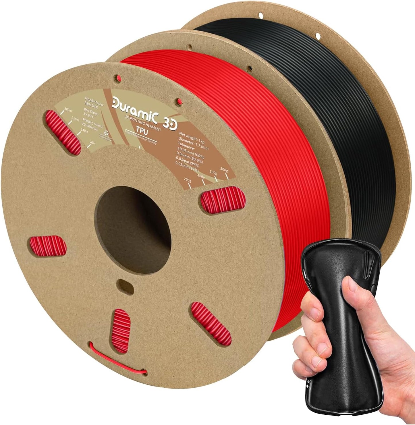 DURAMIC 3D TPU Filament 1.75mm Black Red for Flexible Printing