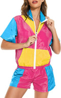 Yisfri Women's Color Block Windbreaker Tracksuit Set - Retro Style