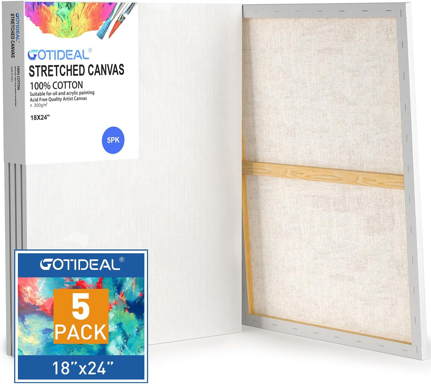 GOTIDEAL Stretched Canvases for Painting - 18x24 Inch Set