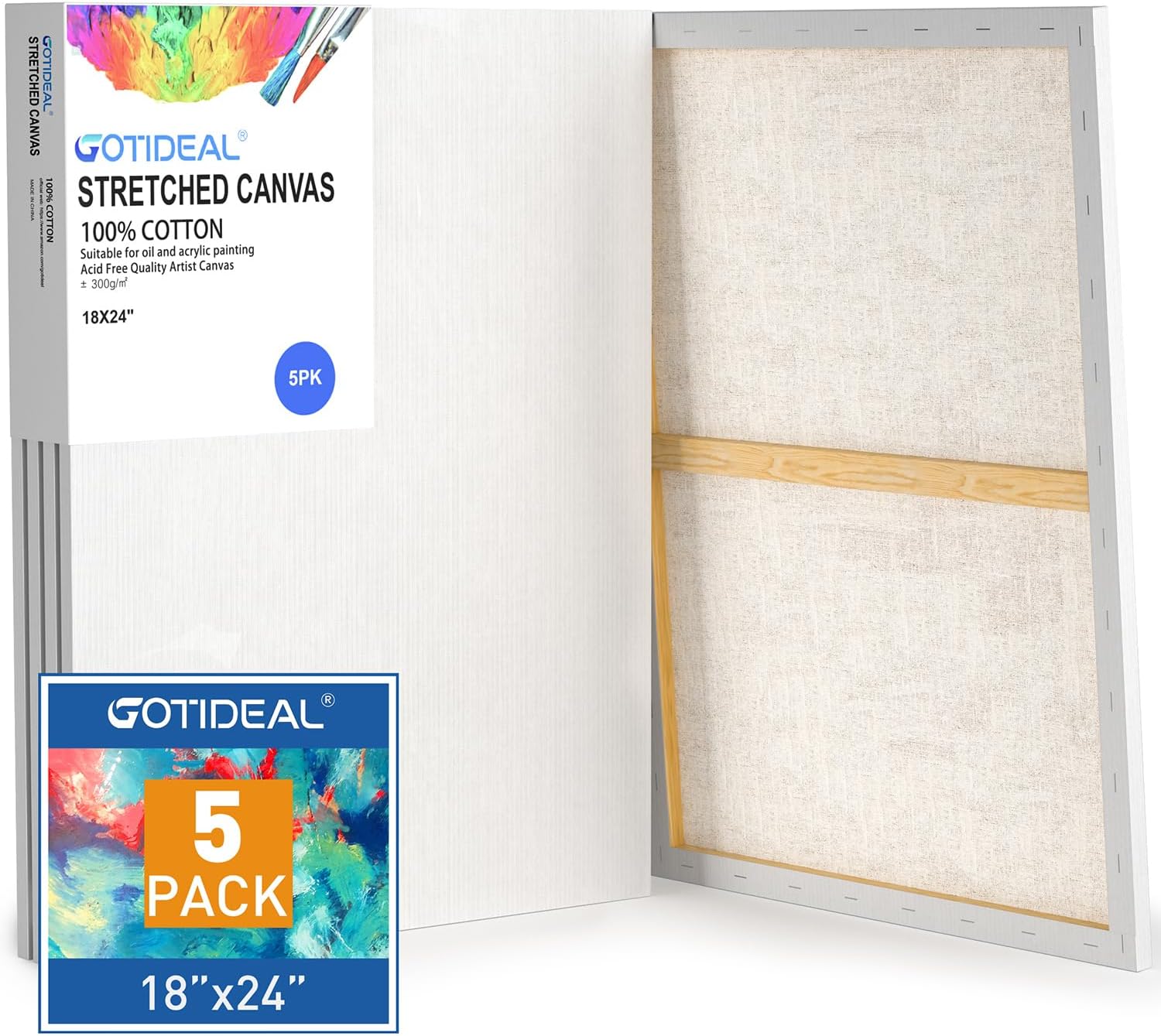 GOTIDEAL Stretched Canvases for Painting - 18x24 Inch Set