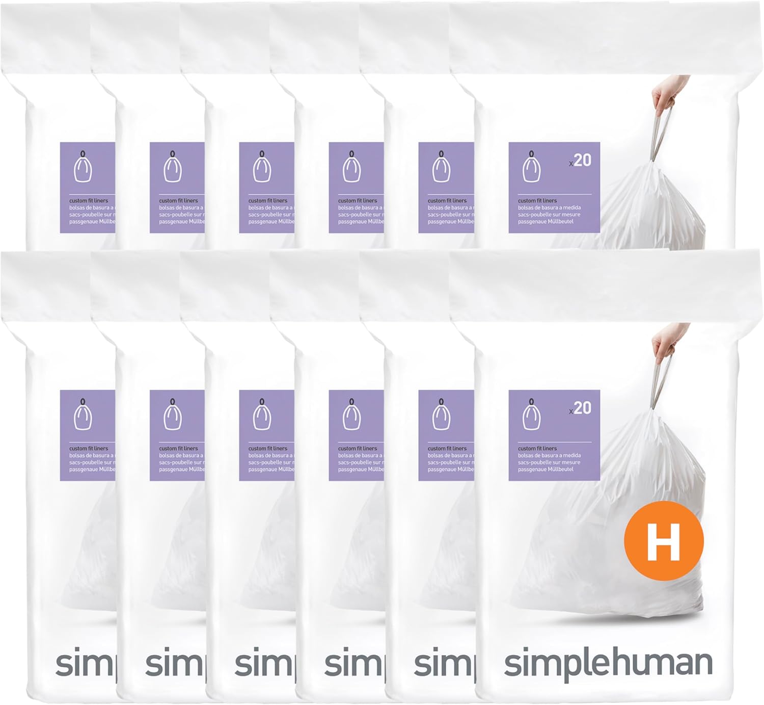 simplehuman Code H 240 Count Trash Bags for Perfect Fit
