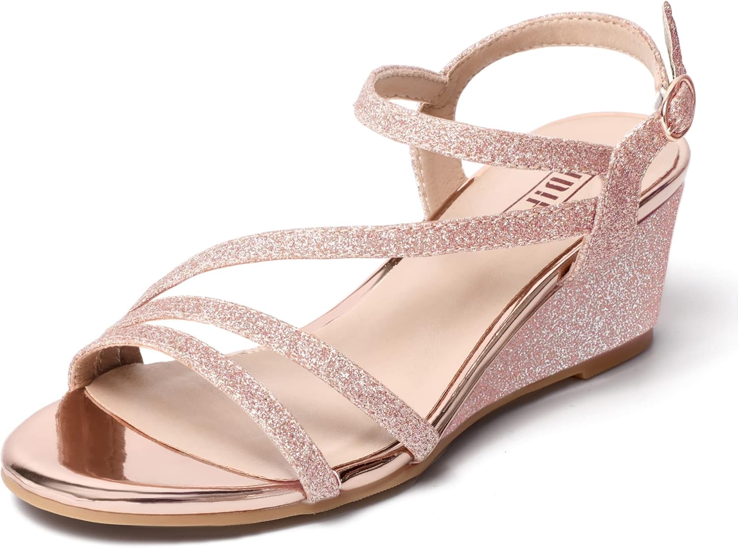 IDIFU Women's Wedge Heel Sandal Dress Low Strappy Open Toe Shoes